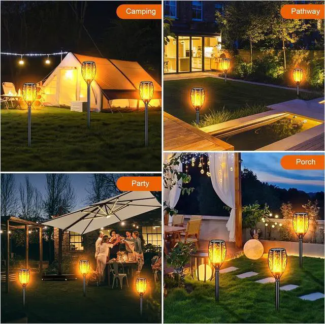 Alt view image 7 of 7 - Upgraded Larger Solar Lights Outdoor Waterproof 96 LED, 43" Outdoor Lights, Solar Torch Light with Flickering Flame, Led Lights for Garden Decor, Patio, Yard, Pathway, 4Pack