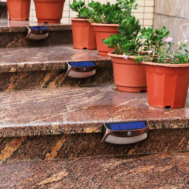Alt view image 3 of 7 - XTF2015 Solar Step Lights Outdoor, Motion Sensor Lights, Copper Outdoor Step Lights, Waterproof LED Solar Light for Stair, Patio, Yard, Fence, Walkways, Outside Wall (2 Pack, Warm White)