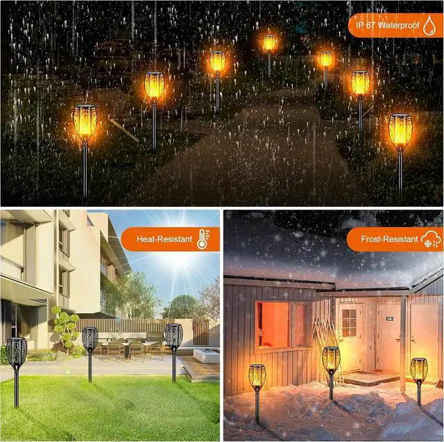 Alt view image 6 of 7 - Upgraded Larger Solar Lights Outdoor Waterproof 96 LED, 43" Outdoor Lights, Solar Torch Light with Flickering Flame, Led Lights for Garden Decor, Patio, Yard, Pathway, 4Pack
