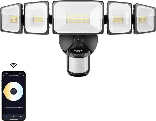 Main image of Onforu 55W Smart LED Security Lights Motion Sensor Outdoor 5 Heads, 340° Illumination WiFi Alexa Flood Light 5500LM APP Control, 2500K-6500K Exterior Motion Detector, IP65 Wall Light for Yard, Balck