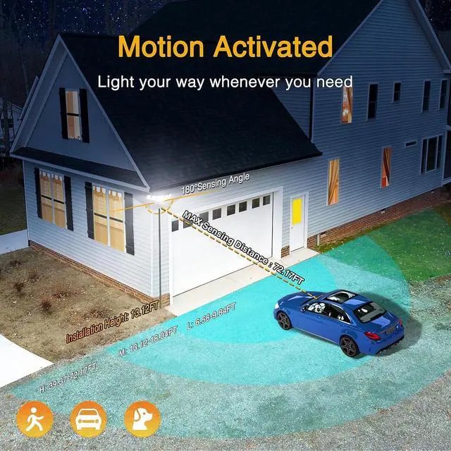 Alt view image 3 of 7 - Onforu 55W Smart LED Security Lights Motion Sensor Outdoor 5 Heads, 340° Illumination WiFi Alexa Flood Light 5500LM APP Control, 2500K-6500K Exterior Motion Detector, IP65 Wall Light for Yard, Balck