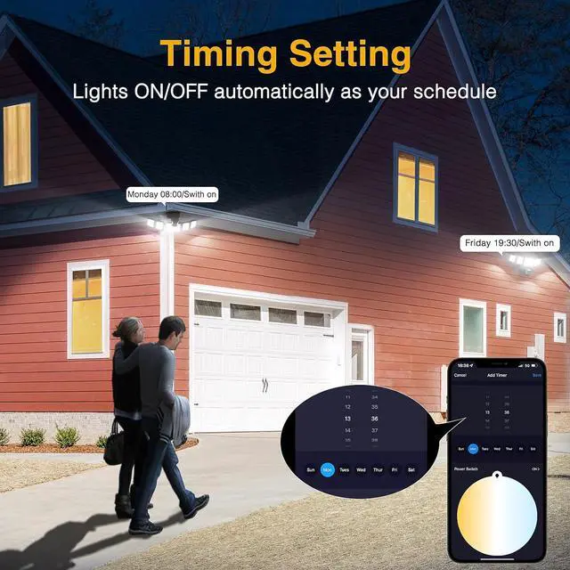 Alt view image 5 of 7 - Onforu 55W Smart LED Security Lights Motion Sensor Outdoor 5 Heads, 340° Illumination WiFi Alexa Flood Light 5500LM APP Control, 2500K-6500K Exterior Motion Detector, IP65 Wall Light for Yard, Balck
