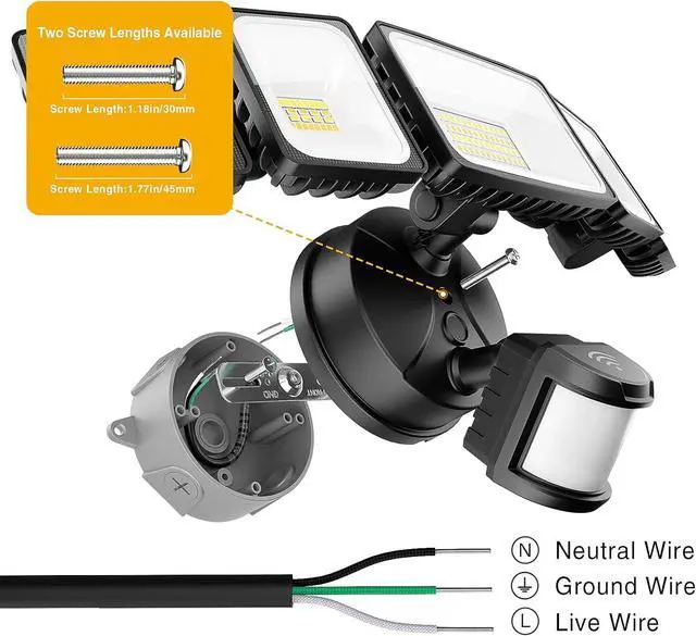 Alt view image 7 of 7 - Onforu 55W Smart LED Security Lights Motion Sensor Outdoor 5 Heads, 340° Illumination WiFi Alexa Flood Light 5500LM APP Control, 2500K-6500K Exterior Motion Detector, IP65 Wall Light for Yard, Balck