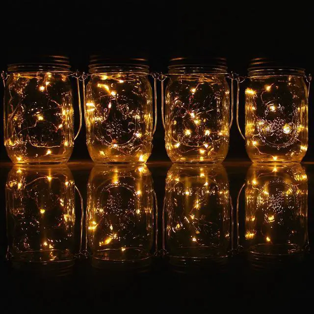 Alt view image 3 of 7 - CHBKT 4-Pack Solar-powered Mason Jar Lights (Mason Jar / Handle Included),20 Bulbs Jar Hanging Light,Garden Outdoor Solar / Hanging Lantern,Decor Solar Light,Table Light,Patio Path Light,Warm White