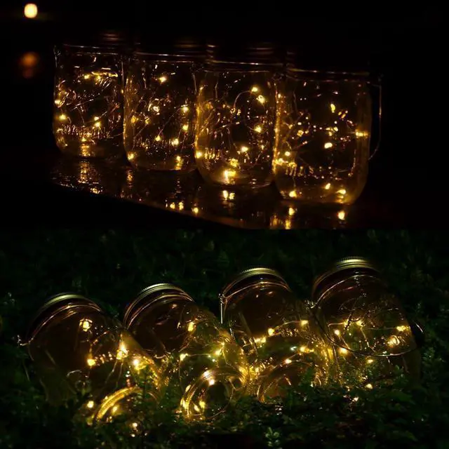 Alt view image 7 of 7 - CHBKT 4-Pack Solar-powered Mason Jar Lights (Mason Jar / Handle Included),20 Bulbs Jar Hanging Light,Garden Outdoor Solar / Hanging Lantern,Decor Solar Light,Table Light,Patio Path Light,Warm White