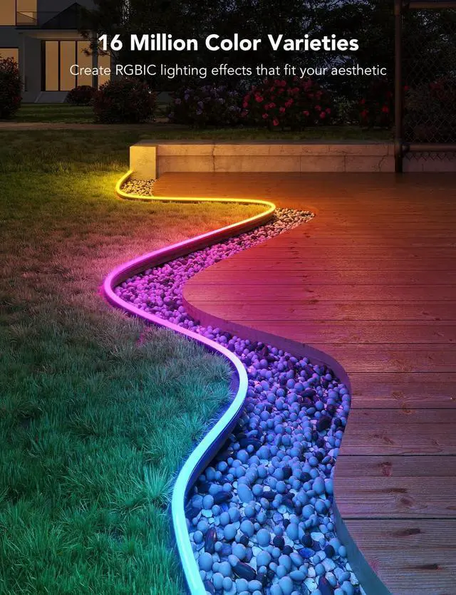 Alt view image 2 of 7 - Govee Outdoor Neon Rope Lights, 32.8ft RGBIC IP67 Waterproof Patio Decorations with 64 Scene Modes, Music Sync, Flexible LED Outdoor Lights, Neon Lights Work with Alexa, Google Assistant