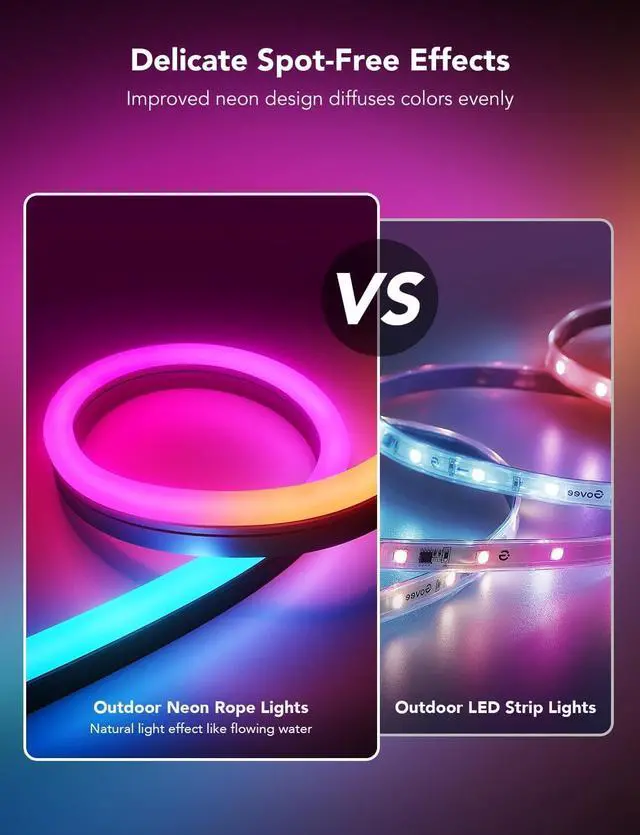 Alt view image 4 of 7 - Govee Outdoor Neon Rope Lights, 32.8ft RGBIC IP67 Waterproof Patio Decorations with 64 Scene Modes, Music Sync, Flexible LED Outdoor Lights, Neon Lights Work with Alexa, Google Assistant