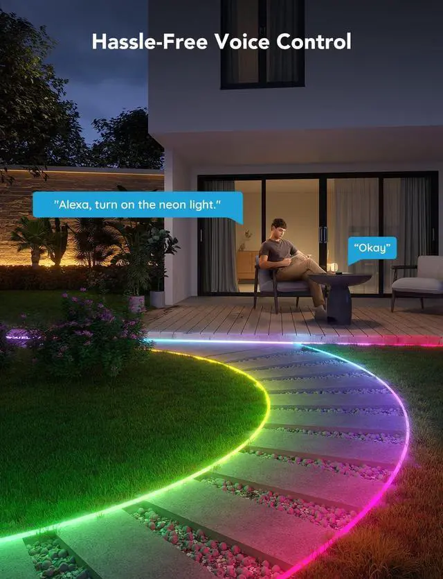 Alt view image 5 of 7 - Govee Outdoor Neon Rope Lights, 32.8ft RGBIC IP67 Waterproof Patio Decorations with 64 Scene Modes, Music Sync, Flexible LED Outdoor Lights, Neon Lights Work with Alexa, Google Assistant