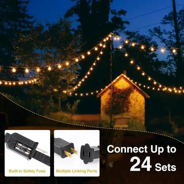 Alt view image 5 of 7 - ZJOJO 100FT Outdoor String Lights, G40 Globe Outdoor Lights with 30 Shatterproof LED Bulbs (3 Spare), 2700K Hanging IP65 Waterproof Patio Light String Lights for Outside Backyard Porch Party