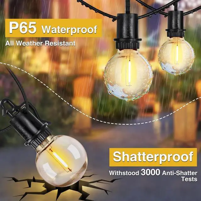 Alt view image 4 of 7 - ZJOJO 100FT Outdoor String Lights, G40 Globe Outdoor Lights with 30 Shatterproof LED Bulbs (3 Spare), 2700K Hanging IP65 Waterproof Patio Light String Lights for Outside Backyard Porch Party
