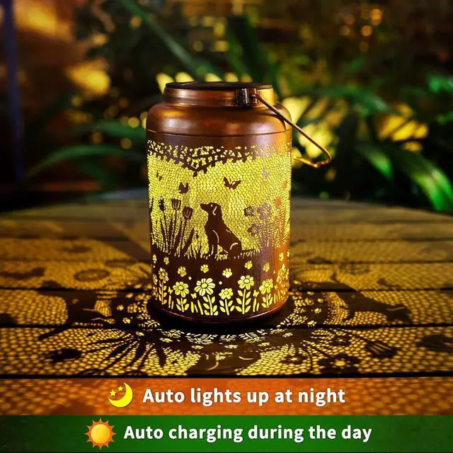 Alt view image 3 of 7 - Solar Lanterns Outdoor Waterproof Garden Decor Dog Solar Lights Gifts for Women Men Mom Hanging Lantern LED Light Metal Dog Decoration Outside for Yard,Lawn,Porch,Patio,Tabletop