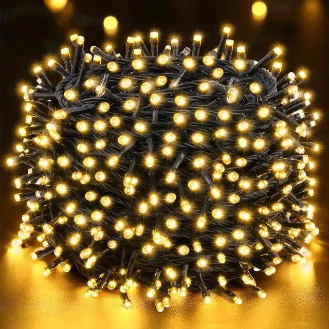 Main image of Techip 300 LED Halloween Christmas Lights Outdoor, Warm White Christmas Tree Lights Outside Waterproof Twinkle Lights Green Wire Connectable Plug in String Lights Indoor 108FT 8 Modes for House Decor