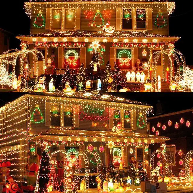 Alt view image 3 of 6 - Techip 300 LED Halloween Christmas Lights Outdoor, Warm White Christmas Tree Lights Outside Waterproof Twinkle Lights Green Wire Connectable Plug in String Lights Indoor 108FT 8 Modes for House Decor