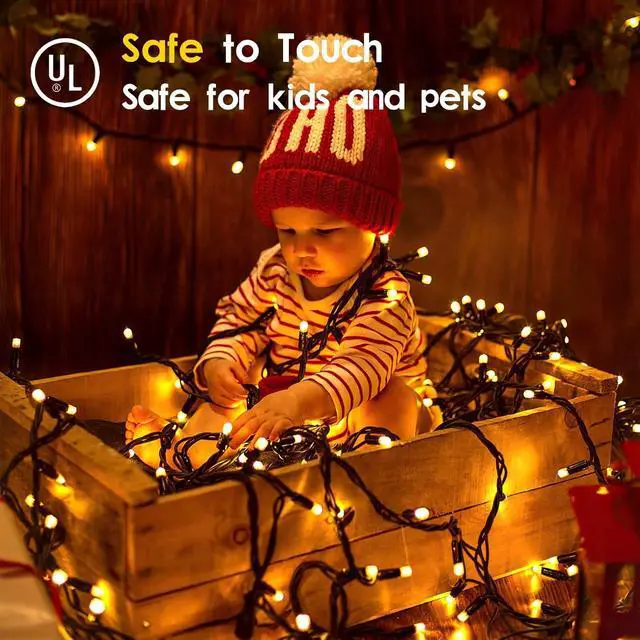 Alt view image 4 of 6 - Techip 300 LED Halloween Christmas Lights Outdoor, Warm White Christmas Tree Lights Outside Waterproof Twinkle Lights Green Wire Connectable Plug in String Lights Indoor 108FT 8 Modes for House Decor