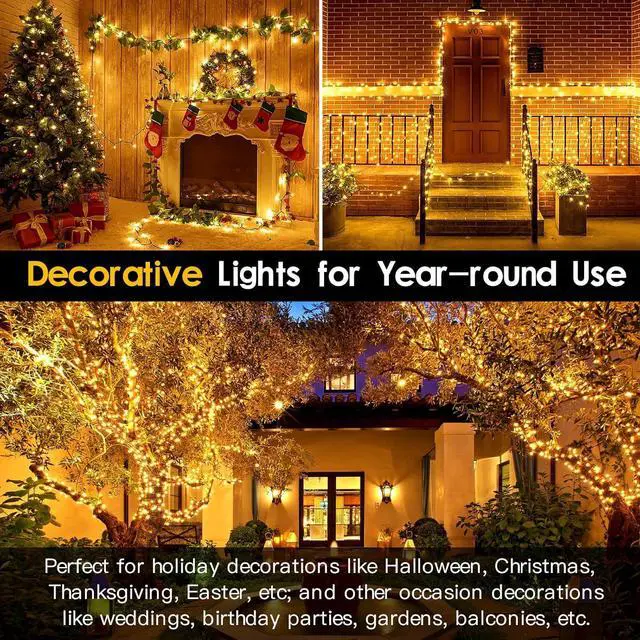 Alt view image 5 of 6 - Techip 300 LED Halloween Christmas Lights Outdoor, Warm White Christmas Tree Lights Outside Waterproof Twinkle Lights Green Wire Connectable Plug in String Lights Indoor 108FT 8 Modes for House Decor