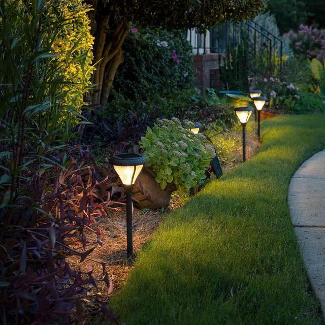 Alt view image 2 of 7 - Gama Sonic Premier Outdoor Pathway Garden Landscape Light with 2 Color LEDs, Warm White and Bright White, Black, Heavy Duty Cast Aluminum, 50 Lumens, 2-Pack (239002)