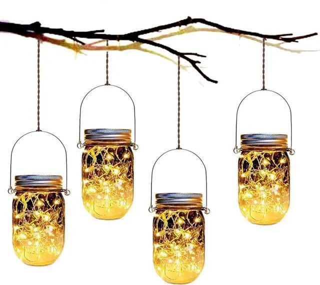 Alt view image 3 of 6 - Mason Jar Solar Lantern Lights, 8 Pack 30 LED Bulbs Fairy Star Firefly Solar Lids Jar Lights,8 Hangers Included(No Jars),for Patio Garden Mason Jar Lanterns Table Wedding Decorations Lights