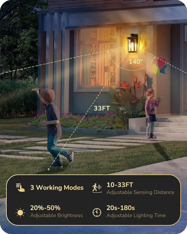 Alt view image 4 of 7 - EDISHINE Motion Sensor Outdoor Light Fixtures Wall Mount, Dusk to Dawn Front Porch Light with Water Ripple Glass, Waterproof Outdoor Wall Lights for Door Garage Patio, 2 Pack