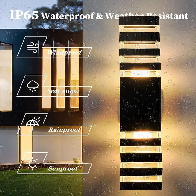 Alt view image 2 of 5 - 18.3inch 1pack LED Square Up&Down Wall Lights 24W 4000K Day White Outdoor Wall Light Aluminum Body Waterproof IP65 led Porch Light for House Patio Garage Garden No Sensor