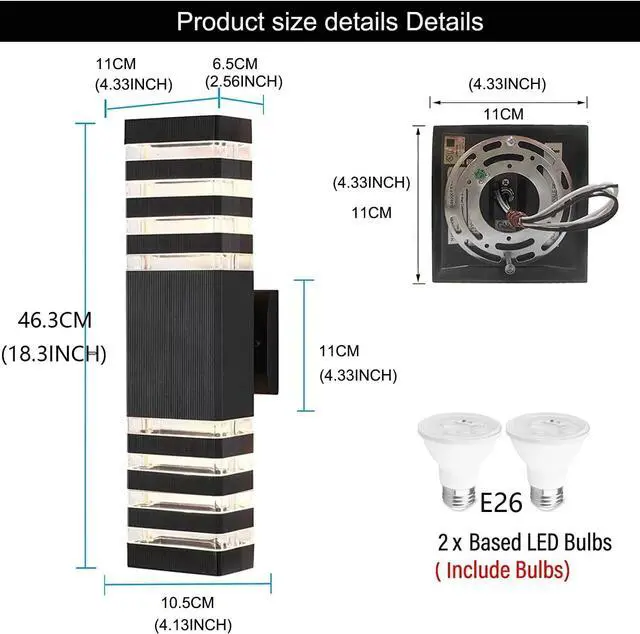 Alt view image 4 of 5 - 18.3inch 1pack LED Square Up&Down Wall Lights 24W 4000K Day White Outdoor Wall Light Aluminum Body Waterproof IP65 led Porch Light for House Patio Garage Garden No Sensor