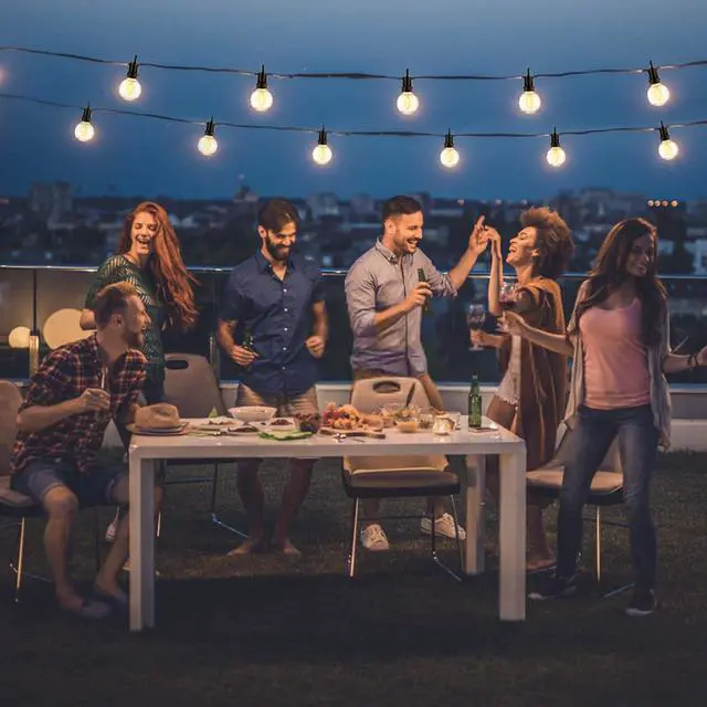 Alt view image 7 of 7 - ZJOJO 100FT Outdoor String Lights, G40 Globe Outdoor Lights with 30 Shatterproof LED Bulbs (3 Spare), 2700K Hanging IP65 Waterproof Patio Light String Lights for Outside Backyard Porch Party