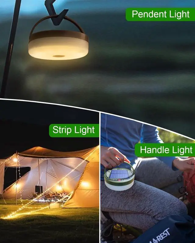 Alt view image 7 of 7 - Camping String Lights, 39Ft Fairy Strip, Solar & USB Rechargeable Portable Tent Lantern with Remote Control & 5 Lighting Modes for Hiking, Night Trip, Events Decoration Indoor Outdoor IP44 Waterproof