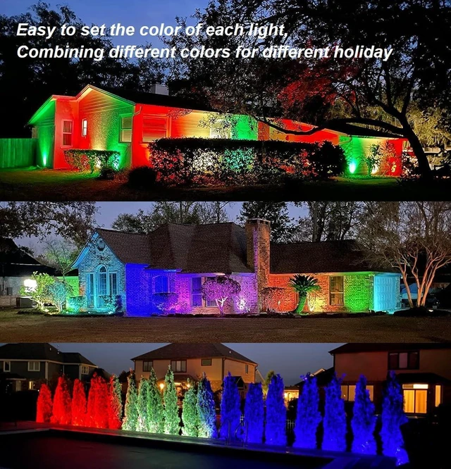 Alt view image 5 of 7 - Color LED Outdoor Landscape Spotlight - Waterproof Remote Spot Lights for Yard Tree House Christmas Lighting, 120V 10W, Dual Mode