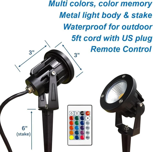 Alt view image 7 of 7 - Color LED Outdoor Landscape Spotlight - Waterproof Remote Spot Lights for Yard Tree House Christmas Lighting, 120V 10W, Dual Mode