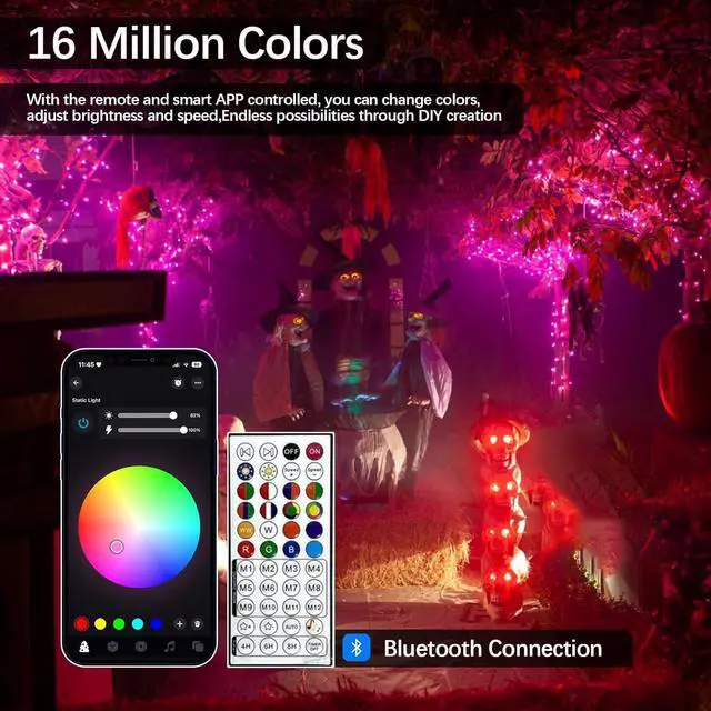 Alt view image 2 of 6 - Smart Color Changing Halloween Lights with Remote & APP Control, 66FT 200LED Waterproof RGB Music Sync Christmas Twinkle Lights with Timer & Dimmable for Indoor Outdoor Horror Party Halloween Decor