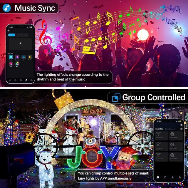 Alt view image 6 of 6 - Smart Color Changing Halloween Lights with Remote & APP Control, 66FT 200LED Waterproof RGB Music Sync Christmas Twinkle Lights with Timer & Dimmable for Indoor Outdoor Horror Party Halloween Decor