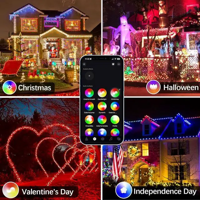 Alt view image 5 of 6 - Smart Color Changing Halloween Lights with Remote & APP Control, 66FT 200LED Waterproof RGB Music Sync Christmas Twinkle Lights with Timer & Dimmable for Indoor Outdoor Horror Party Halloween Decor
