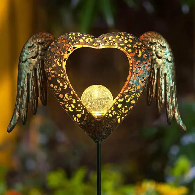 Main image of KAIXOXIN LEDs Solar Stake Lights for Garden Metal Warm White, Memorial Gift - Perfect as Remembrance & Sympathy Gifts (Heart-Bronze)