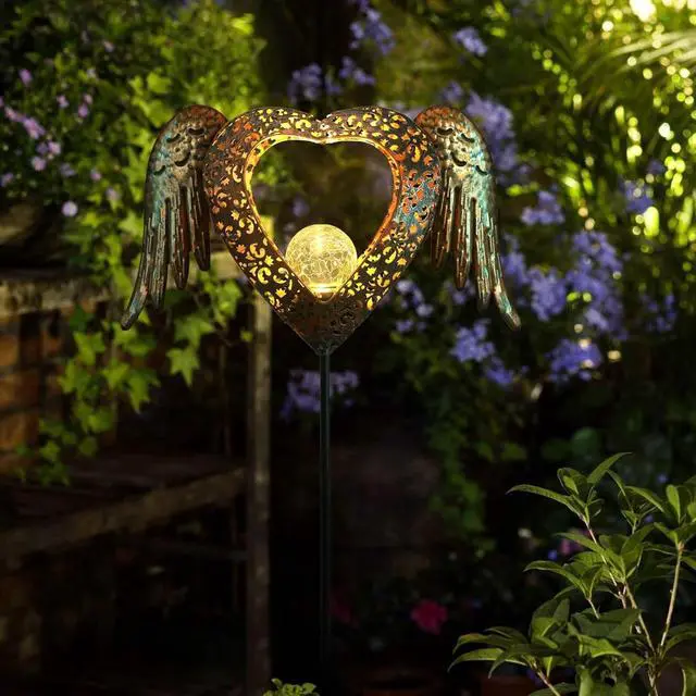 Alt view image 4 of 7 - KAIXOXIN LEDs Solar Stake Lights for Garden Metal Warm White, Memorial Gift - Perfect as Remembrance & Sympathy Gifts (Heart-Bronze)