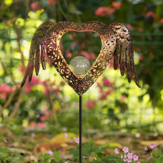 Alt view image 3 of 7 - KAIXOXIN LEDs Solar Stake Lights for Garden Metal Warm White, Memorial Gift - Perfect as Remembrance & Sympathy Gifts (Heart-Bronze)