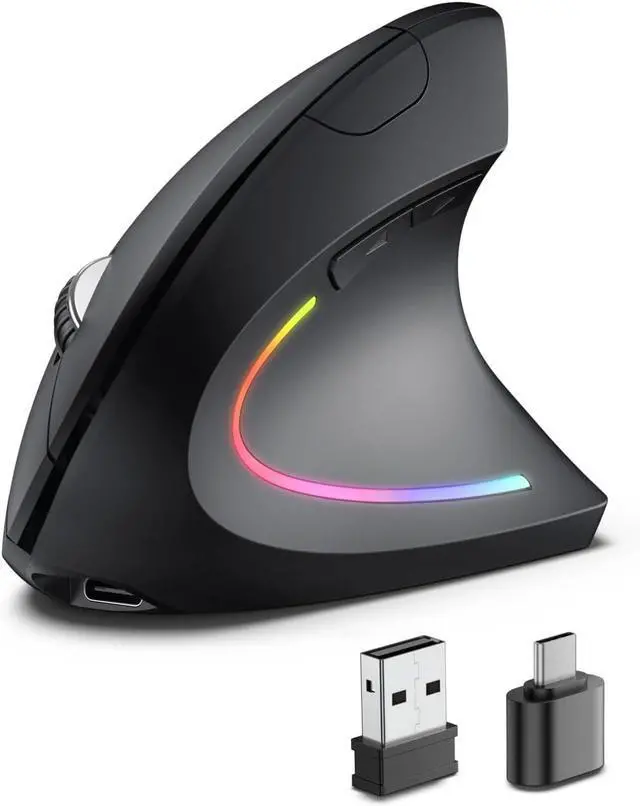 Main image of Ergonomic Wireless Rechargeable Mouse, Bluetooth+USB A+Type C(3 in 1) Connection, 5 Levels Up to 4800 DPI, 6 Silent Buttons, 2.4GHz Carpal Tunnel Vertical Mice, for Laptop, Desktop,MacBook-black