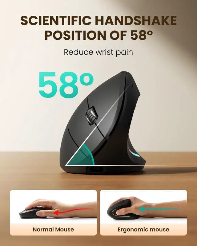 Alt view image 2 of 7 - Ergonomic Wireless Rechargeable Mouse, Bluetooth+USB A+Type C(3 in 1) Connection, 5 Levels Up to 4800 DPI, 6 Silent Buttons, 2.4GHz Carpal Tunnel Vertical Mice, for Laptop, Desktop,MacBook-black