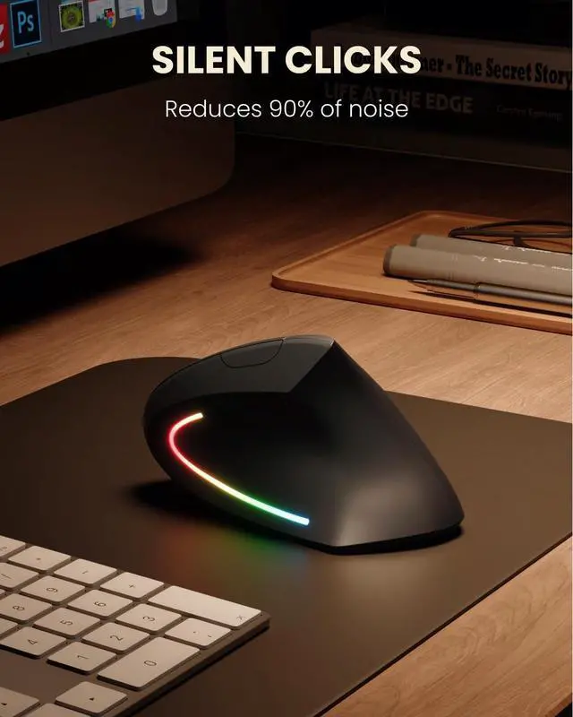 Alt view image 7 of 7 - Ergonomic Wireless Rechargeable Mouse, Bluetooth+USB A+Type C(3 in 1) Connection, 5 Levels Up to 4800 DPI, 6 Silent Buttons, 2.4GHz Carpal Tunnel Vertical Mice, for Laptop, Desktop,MacBook-black