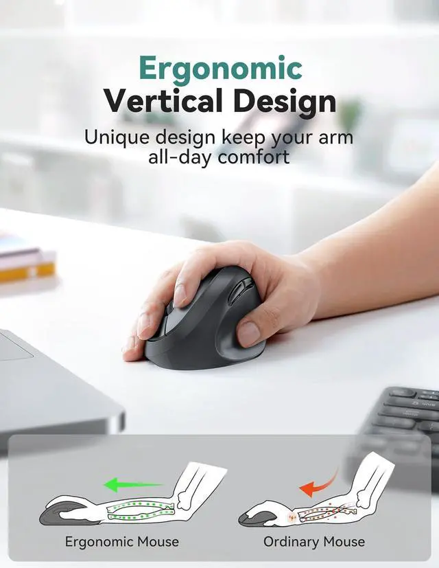 Alt view image 2 of 7 - Ergonomic Mouse 4800 DPI Wireless Vertical Mouse 5 Adjustable DPI Levels 6 Buttons 2.4G Silent Wireless Mouse for Laptop PC Chromebook Mac - Black