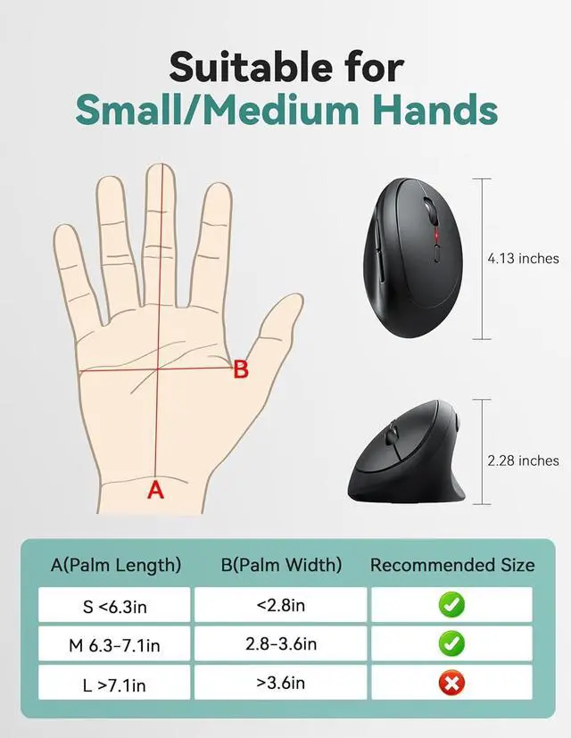 Alt view image 6 of 7 - Ergonomic Mouse 4800 DPI Wireless Vertical Mouse 5 Adjustable DPI Levels 6 Buttons 2.4G Silent Wireless Mouse for Laptop PC Chromebook Mac - Black