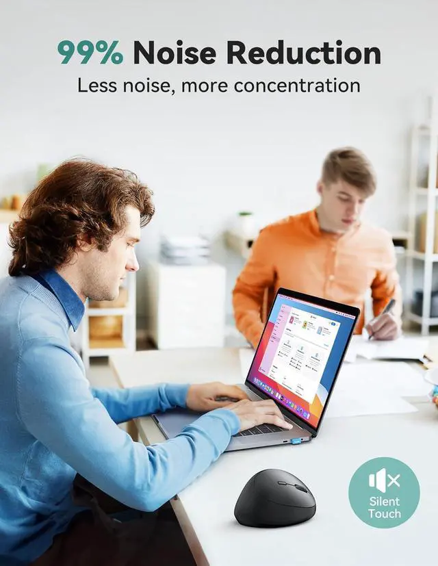 Alt view image 7 of 7 - Ergonomic Mouse 4800 DPI Wireless Vertical Mouse 5 Adjustable DPI Levels 6 Buttons 2.4G Silent Wireless Mouse for Laptop PC Chromebook Mac - Black