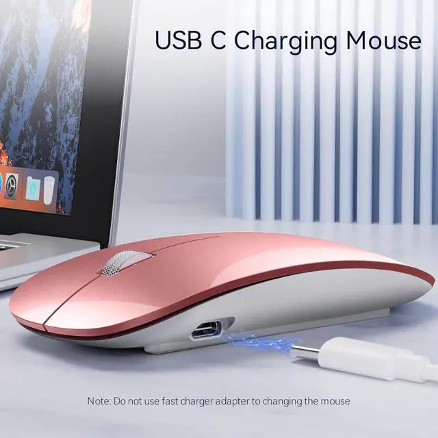 Alt view image 3 of 7 - Uiosmuph G11 Wireless Mouse, USB C Rechargeable Computer Mouse, Slim Silent Mice 2.4GHz Optical with USB Nano Receiver and Type C Receiver for Laptop/Mac/PC - Rose Gold