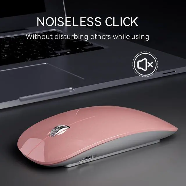 Alt view image 4 of 7 - Uiosmuph G11 Wireless Mouse, USB C Rechargeable Computer Mouse, Slim Silent Mice 2.4GHz Optical with USB Nano Receiver and Type C Receiver for Laptop/Mac/PC - Rose Gold