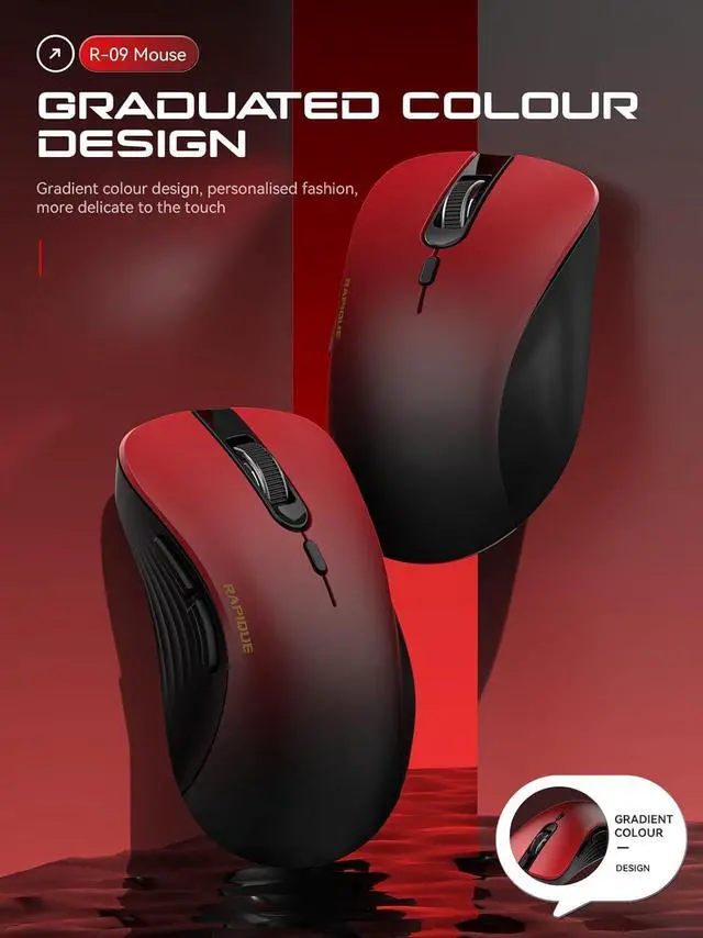 Alt view image 2 of 7 - Bluetooth Wireless Mouse - Dual Bluetooth & 2.4 GHz USB Receiver, Comfortable Grip, Quiet Clicks, Low Power - Multi-Device Compatibility for Laptop, Computer, iPad, MacBook (Gradient Red)