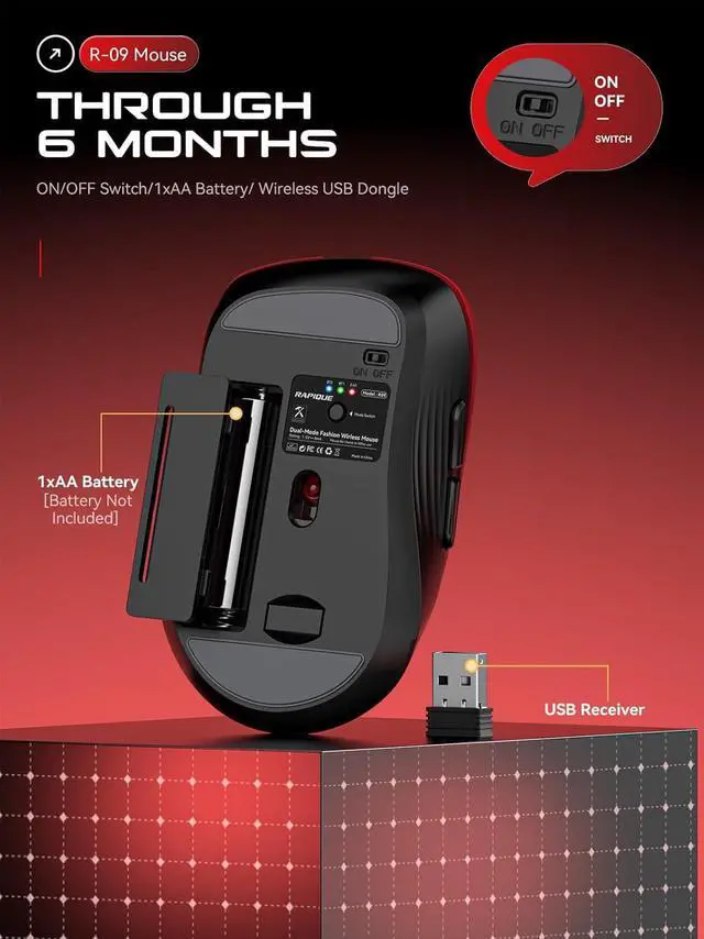 Alt view image 5 of 7 - Bluetooth Wireless Mouse - Dual Bluetooth & 2.4 GHz USB Receiver, Comfortable Grip, Quiet Clicks, Low Power - Multi-Device Compatibility for Laptop, Computer, iPad, MacBook (Gradient Red)