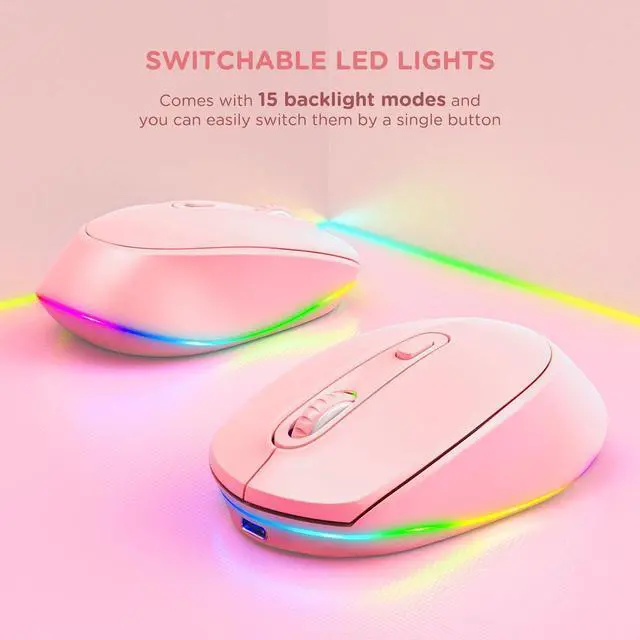 Alt view image 2 of 6 - seenda Wireless Mouse, Rechargeable Light Up Mouse for Laptop, Small Cordless Mice with Quiet Click LED Rainbow Lights for PC Computer Kids Chromebook Windows Mac,Hot Pink
