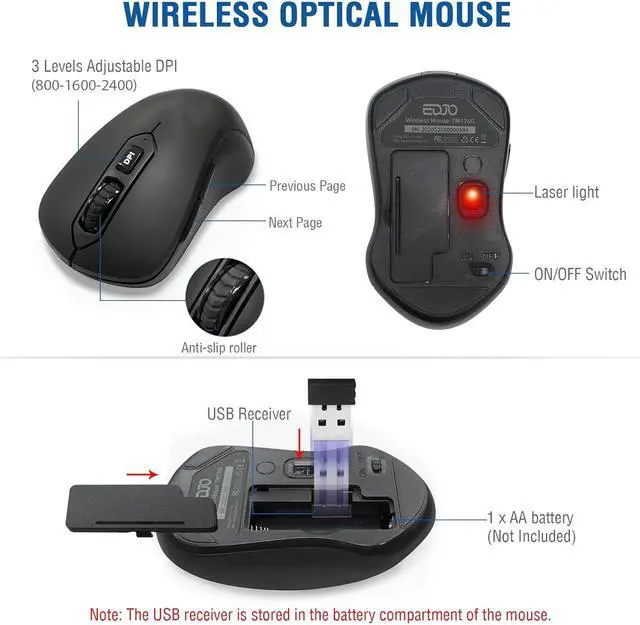 Alt view image 5 of 7 - Wireless Keyboard and Mouse Combo, EDJO 2.4G Full-Sized Ergonomic Computer Keyboard with Wrist Rest and 3 Level DPI Adjustable Wireless Mouse for Windows, Mac OS Desktop/Laptop/PC
