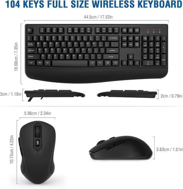 Alt view image 6 of 7 - Wireless Keyboard and Mouse Combo, EDJO 2.4G Full-Sized Ergonomic Computer Keyboard with Wrist Rest and 3 Level DPI Adjustable Wireless Mouse for Windows, Mac OS Desktop/Laptop/PC