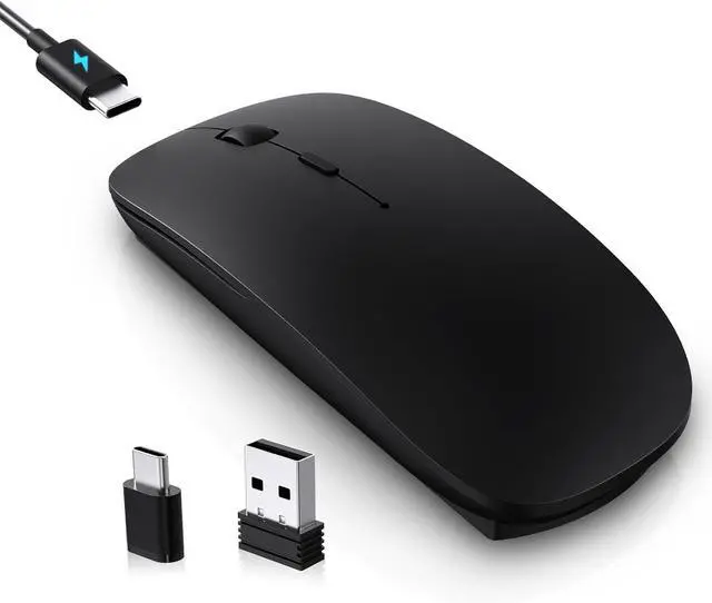 Main image of Type C Mouse, Rechargeable USB C Wireless Mice for MacBook Air, Dual Mode with Nano USB and Type C Receiver for PC, Laptop and All Type C Devices (Type-C Charging Port) - Black
