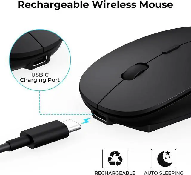 Alt view image 3 of 7 - Type C Mouse, Rechargeable USB C Wireless Mice for MacBook Air, Dual Mode with Nano USB and Type C Receiver for PC, Laptop and All Type C Devices (Type-C Charging Port) - Black