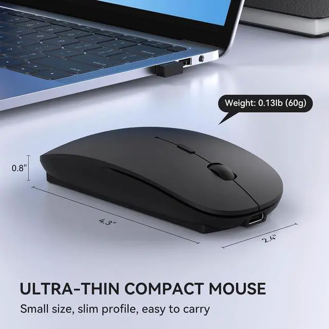 Alt view image 4 of 7 - Type C Mouse, Rechargeable USB C Wireless Mice for MacBook Air, Dual Mode with Nano USB and Type C Receiver for PC, Laptop and All Type C Devices (Type-C Charging Port) - Black